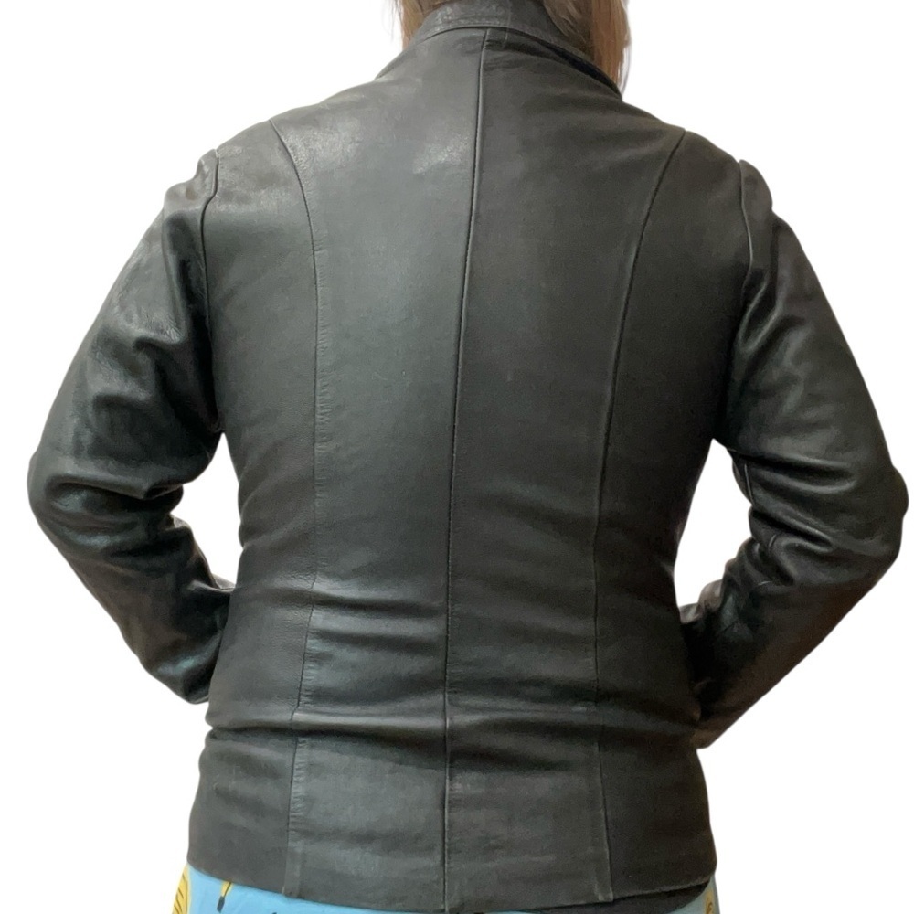 Black leather moto classic womenβs blazer jacket -M vintage - Picture 2 of 8